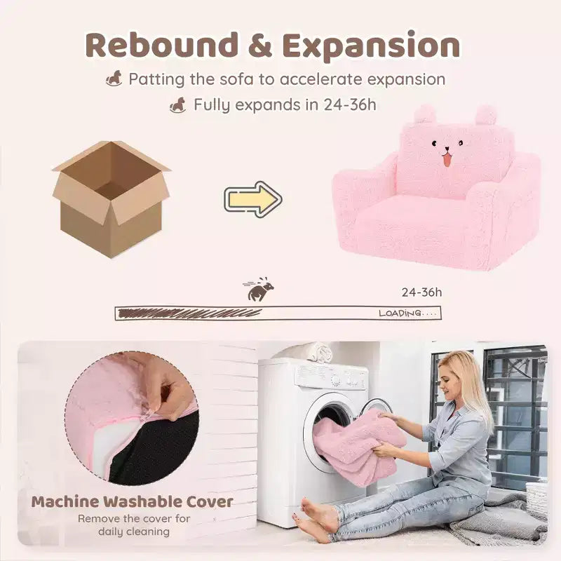 Poltrona divano pieghevole 2 in 1 per bambini, grigio/rosa