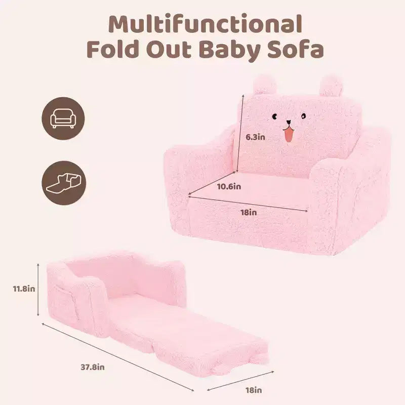 Poltrona divano pieghevole 2 in 1 per bambini, grigio/rosa