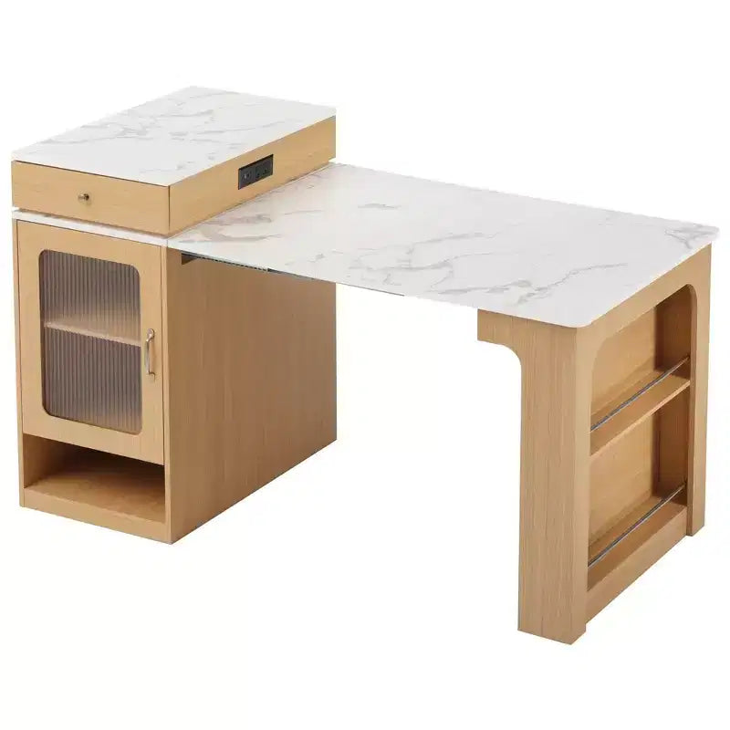 Carrello da Cucina Isola Nero / Naturale / Bianco con Tavolo Estensibile, Spazio Contenitore e Presa di Corrente, per 1–2 Persone