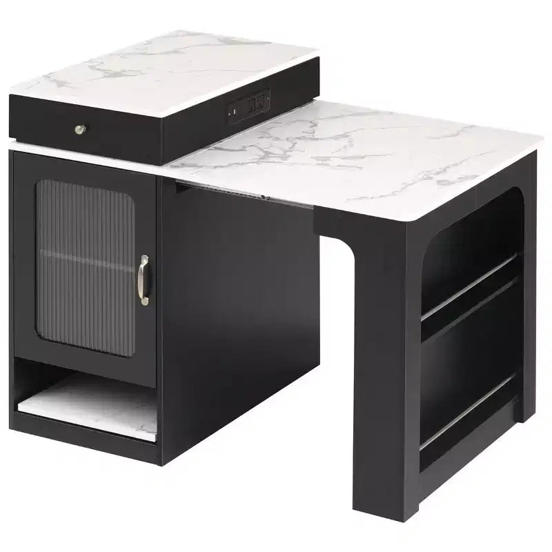 Carrello da Cucina Isola Nero / Naturale / Bianco con Tavolo Estensibile, Spazio Contenitore e Presa di Corrente, per 1–2 Persone