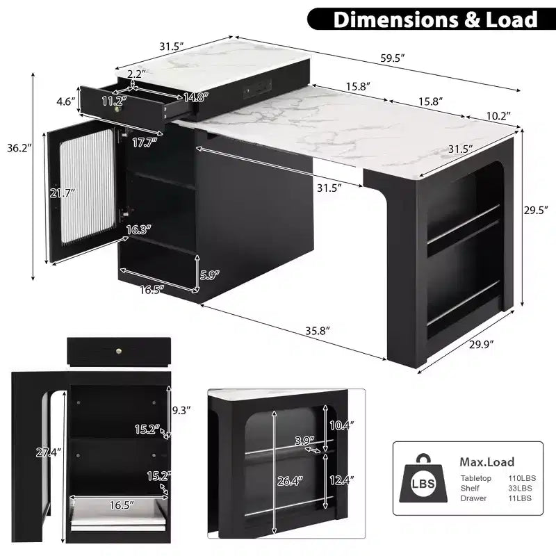 Carrello da Cucina Isola Nero / Naturale / Bianco con Tavolo Estensibile, Spazio Contenitore e Presa di Corrente, per 1–2 Persone