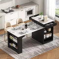Carrello da Cucina Isola Nero / Naturale / Bianco con Tavolo Estensibile, Spazio Contenitore e Presa di Corrente, per 1–2 Persone