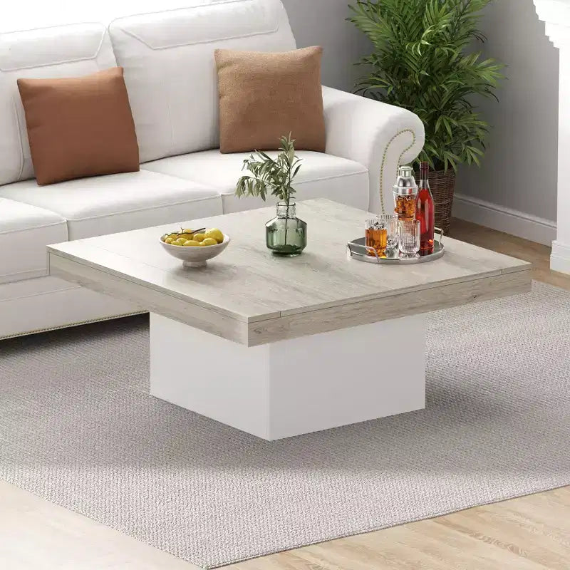 Tavolino quadrato marrone/grigio con luci LED sulle gambe, per 2 persone, stile moderno di metà secolo