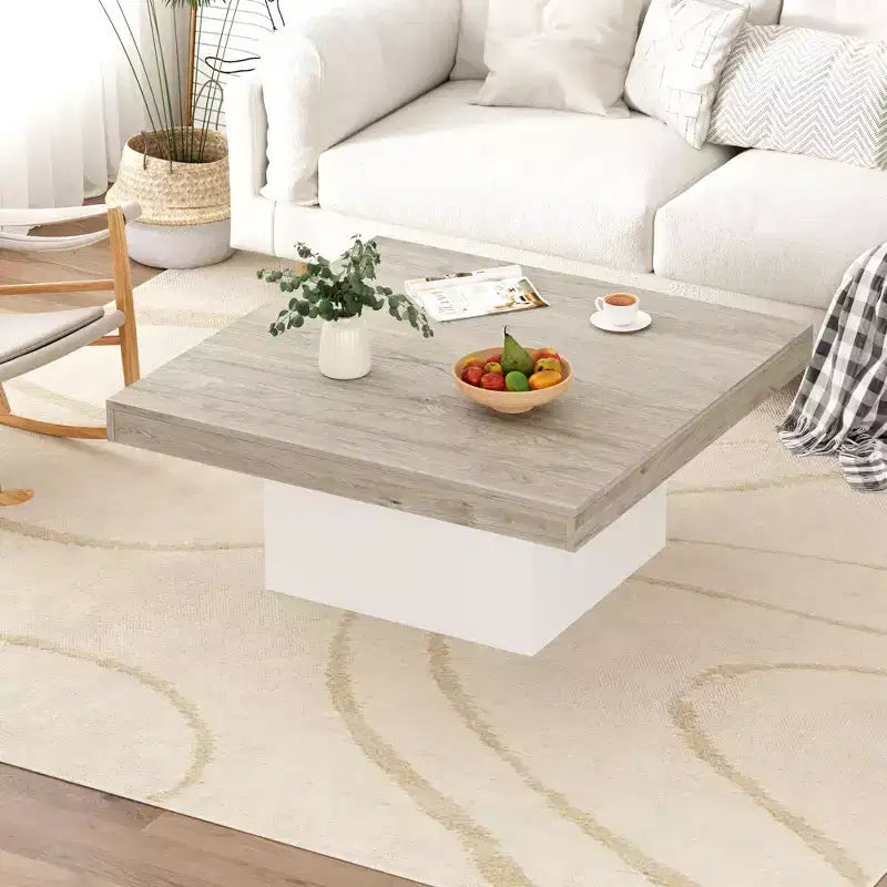 Tavolino quadrato marrone/grigio con luci LED sulle gambe, per 2 persone, stile moderno di metà secolo