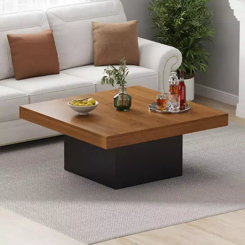 Tavolino quadrato marrone/grigio con luci LED sulle gambe, per 2 persone, stile moderno di metà secolo