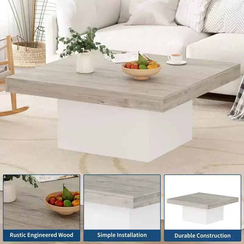 Tavolino quadrato marrone/grigio con luci LED sulle gambe, per 2 persone, stile moderno di metà secolo