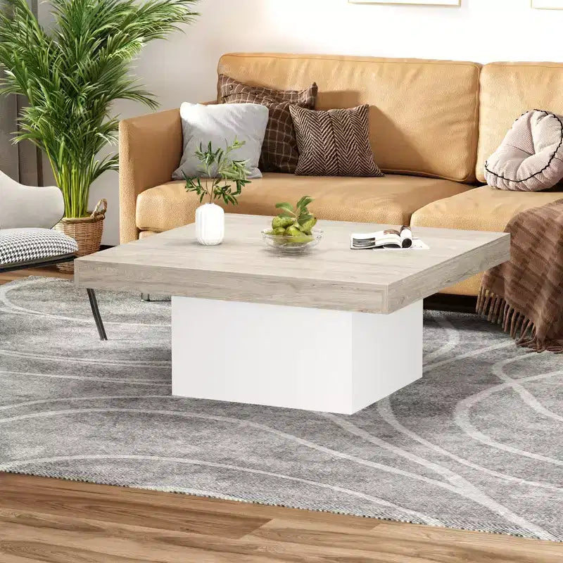 Tavolino quadrato marrone/grigio con luci LED sulle gambe, per 2 persone, stile moderno di metà secolo