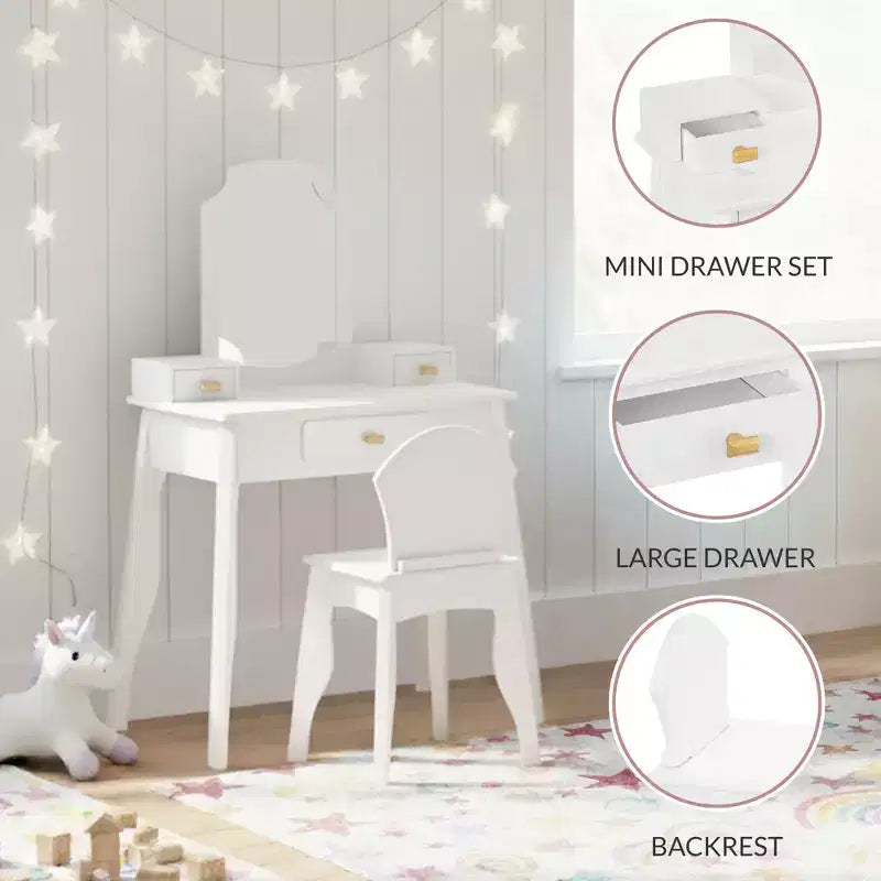 Set toeletta e sedia in legno per bambini con specchio – Rosa/Bianco, 1 bambino