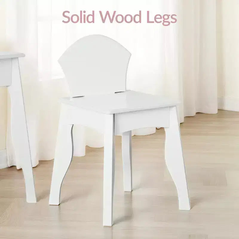 Set toeletta e sedia in legno per bambini con specchio – Rosa/Bianco, 1 bambino
