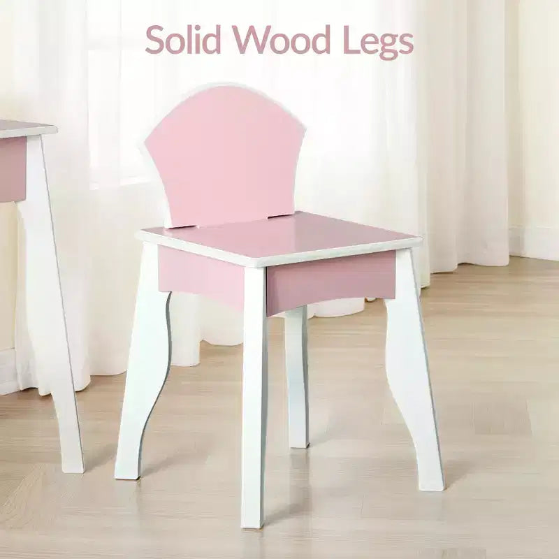 Set toeletta e sedia in legno per bambini con specchio – Rosa/Bianco, 1 bambino