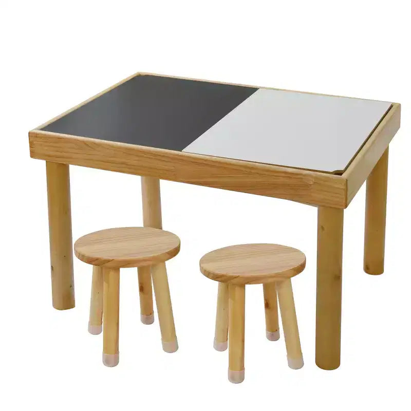 Set Tavolo e 2 Sedie per Bambini in Legno Naturale, Rettangolare, 3 Pezzi