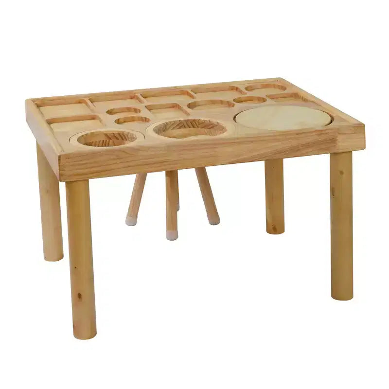 Set Tavolo e 2 Sedie per Bambini in Legno Naturale, Rettangolare, 3 Pezzi