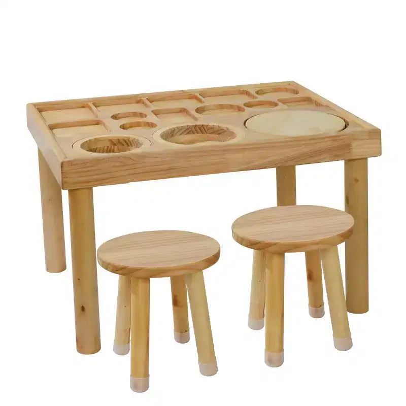Set Tavolo e 2 Sedie per Bambini in Legno Naturale, Rettangolare, 3 Pezzi