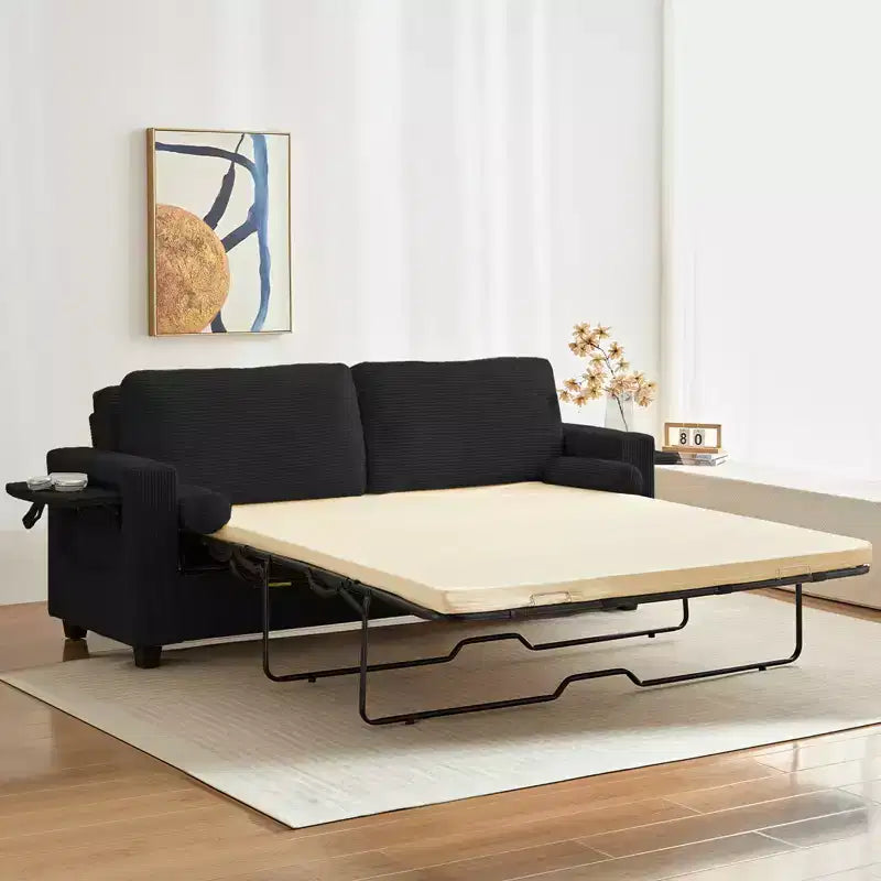 Divanetto divano letto estraibile 2 in 1 beige/nero, 2 posti