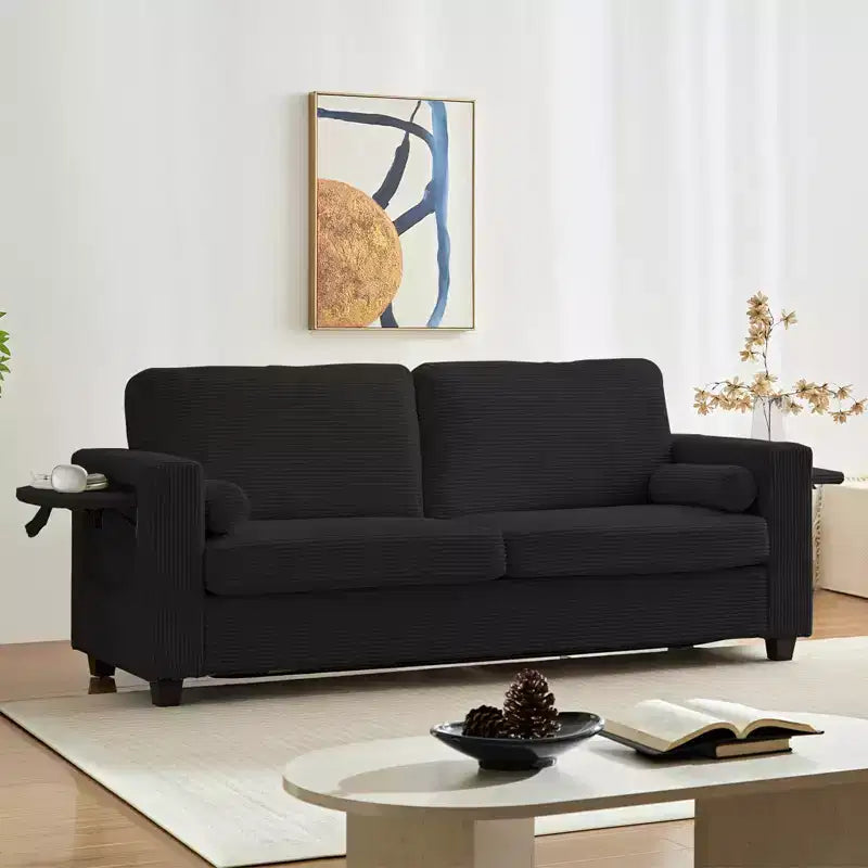Divanetto divano letto estraibile 2 in 1 beige/nero, 2 posti