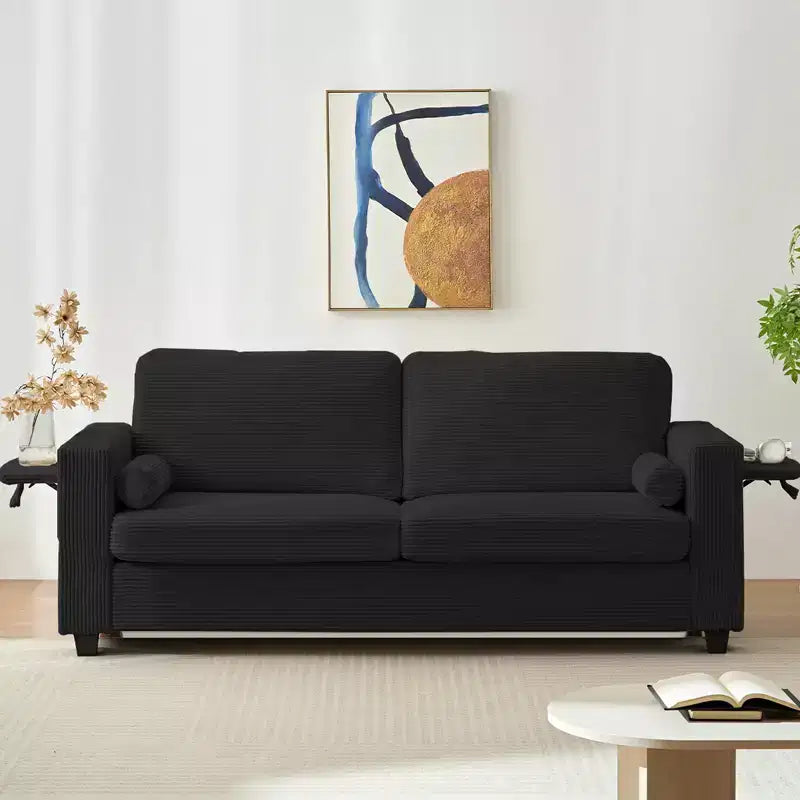 Divanetto divano letto estraibile 2 in 1 beige/nero, 2 posti