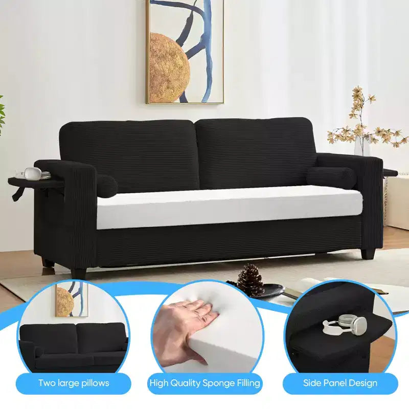 Divanetto divano letto estraibile 2 in 1 beige/nero, 2 posti