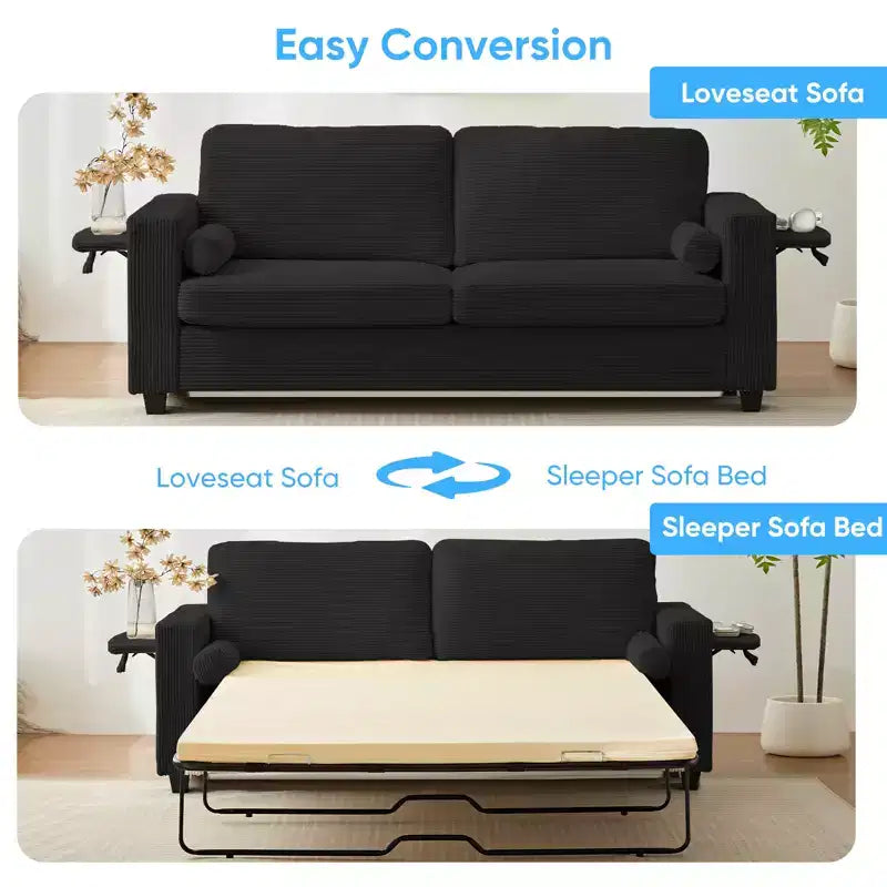 Divanetto divano letto estraibile 2 in 1 beige/nero, 2 posti