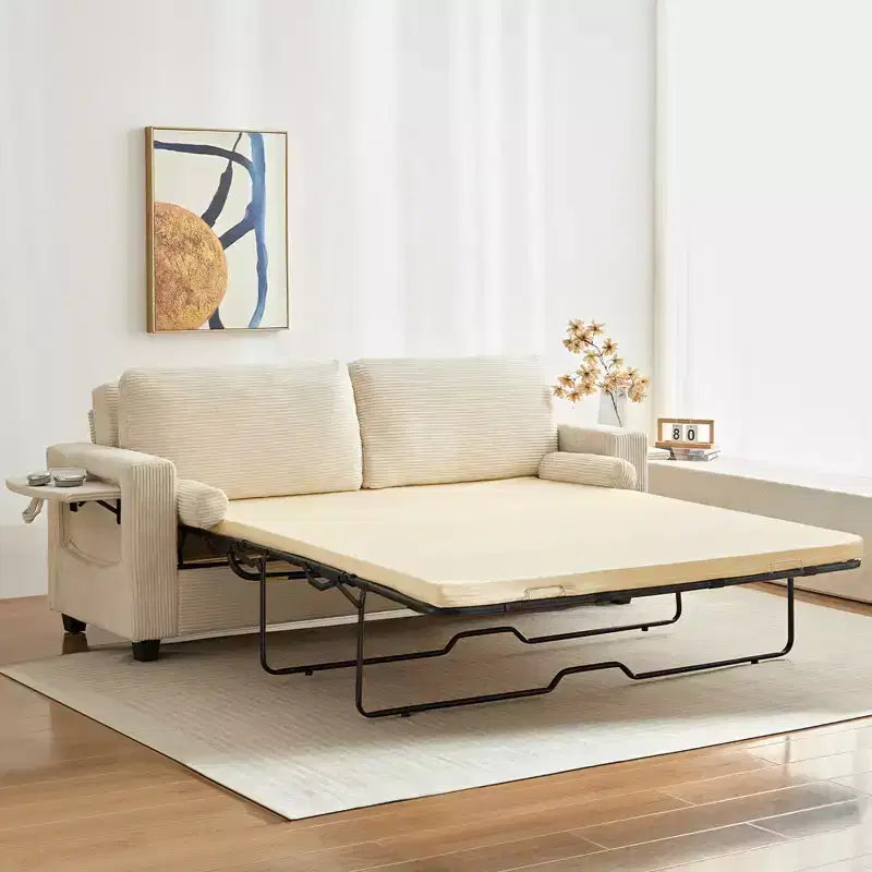 Divanetto divano letto estraibile 2 in 1 beige/nero, 2 posti
