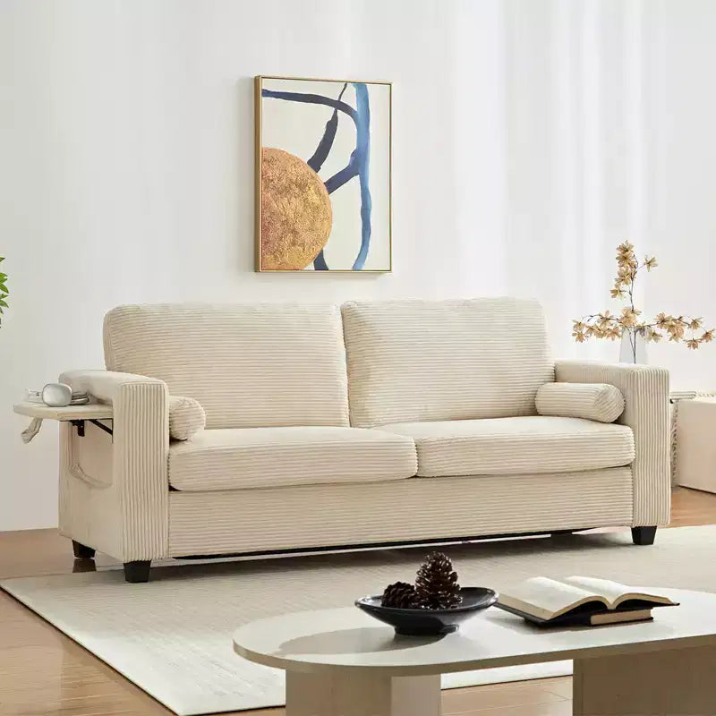 Divanetto divano letto estraibile 2 in 1 beige/nero, 2 posti