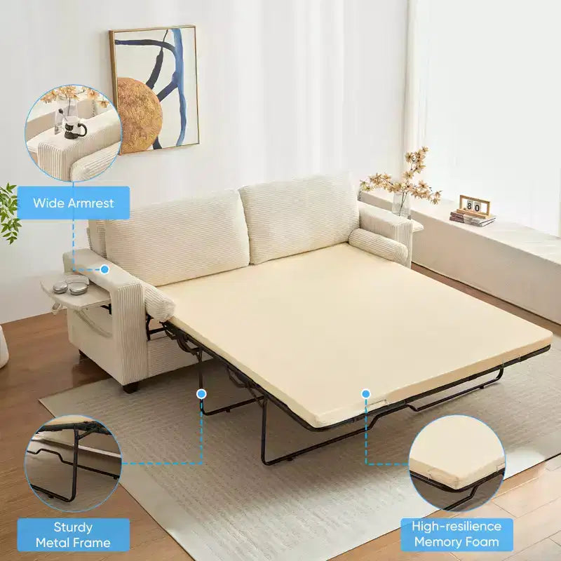 Divanetto divano letto estraibile 2 in 1 beige/nero, 2 posti