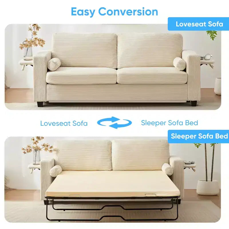 Divanetto divano letto estraibile 2 in 1 beige/nero, 2 posti