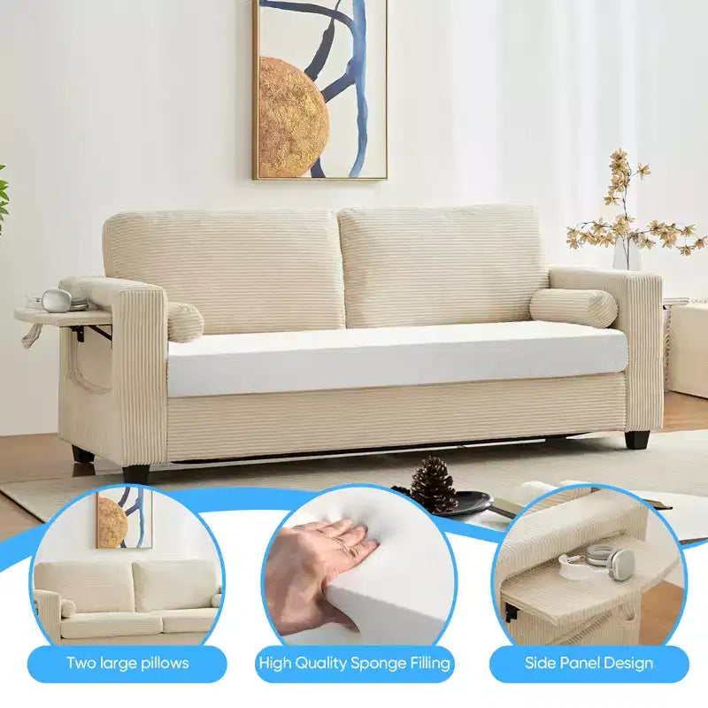 Divanetto divano letto estraibile 2 in 1 beige/nero, 2 posti