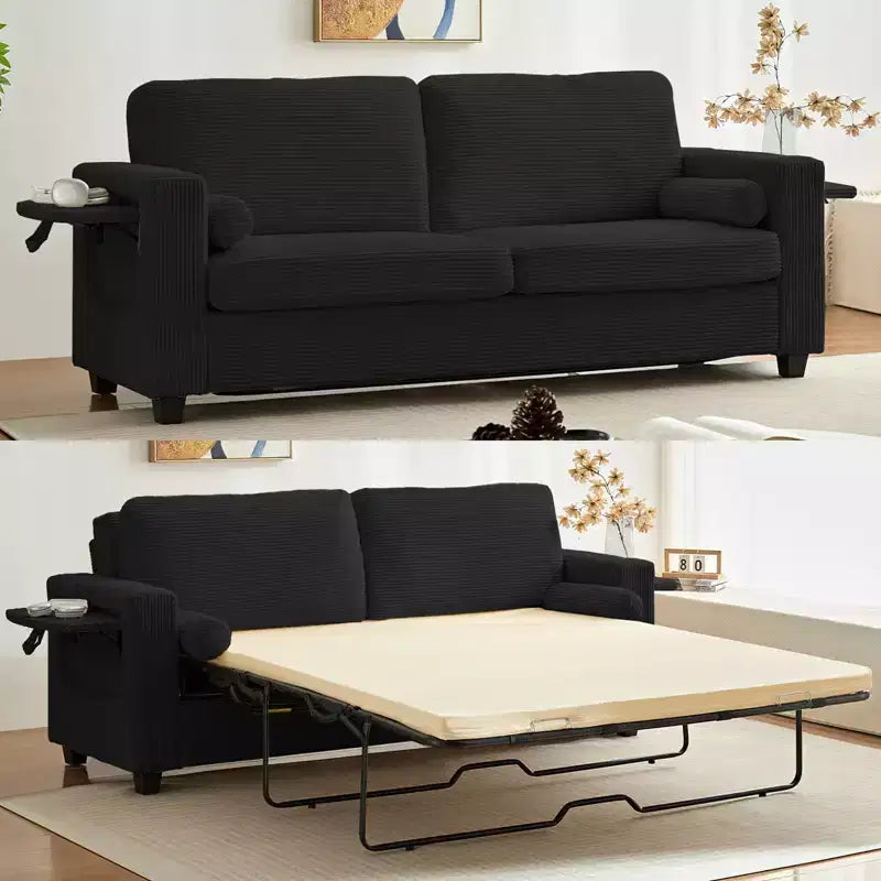 Divanetto divano letto estraibile 2 in 1 beige/nero, 2 posti