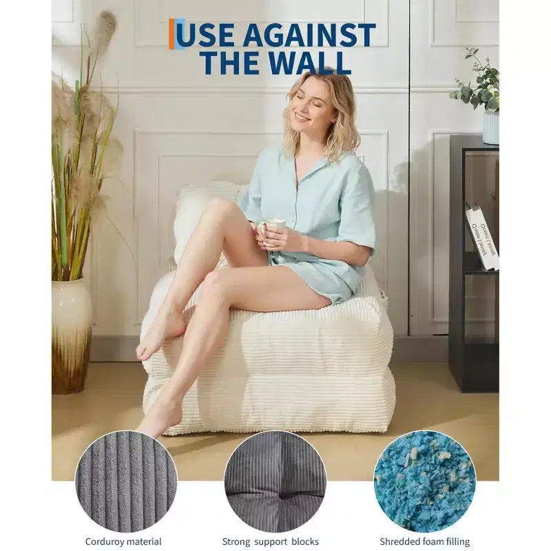 Divano Letto Pieghevole 3-in-1 in Velluto a Coste Beige, 1 Posto