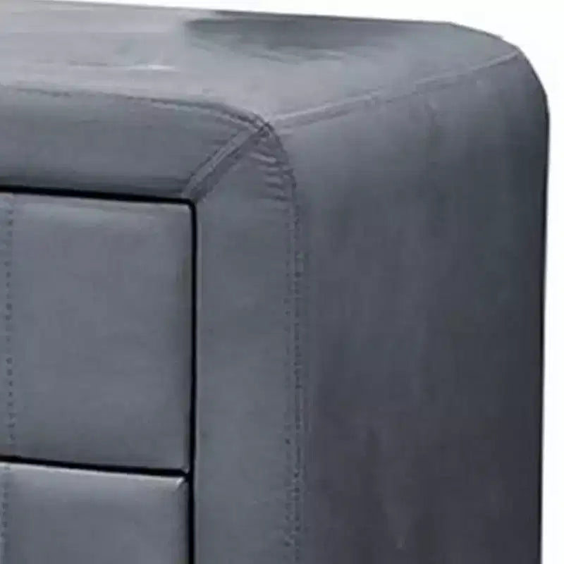Comodino a 2 cassetti in velluto grigio, 1 persona