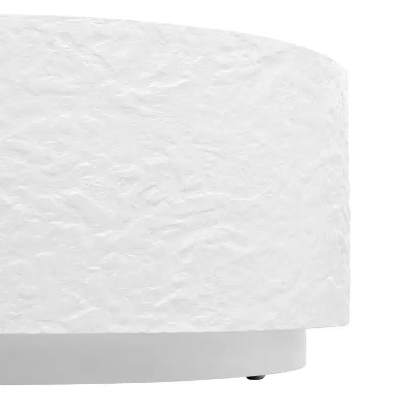 Tavolino da Caffè Rotondo Bianco con Piano Effetto Pietra, 1 Posto