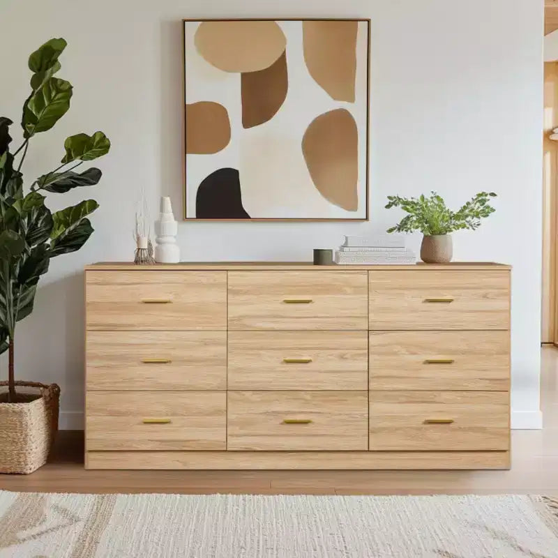 Cassettiera a 9 cassetti – Venatura del legno naturale, MDF, Utente singolo