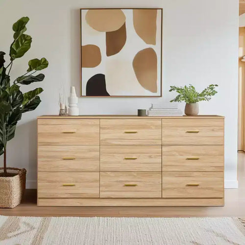 Cassettiera a 9 cassetti – Venatura del legno naturale, MDF, Utente singolo