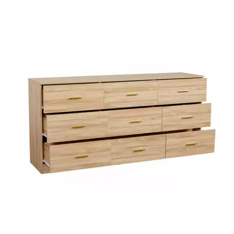 Cassettiera a 9 cassetti – Venatura del legno naturale, MDF, Utente singolo