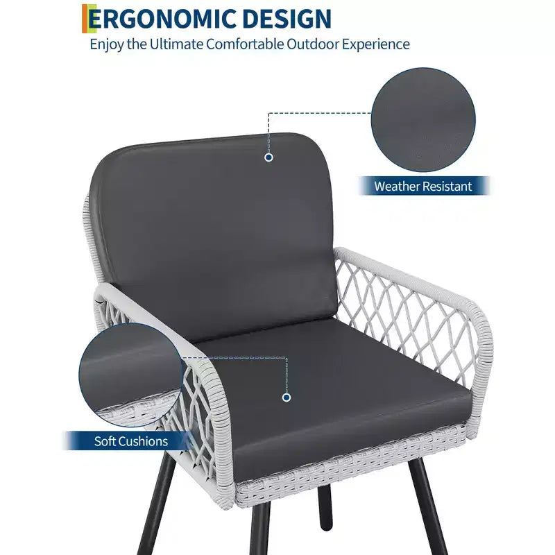 Sedie da pranzo per esterni in rattan bianco e nero, set da 4