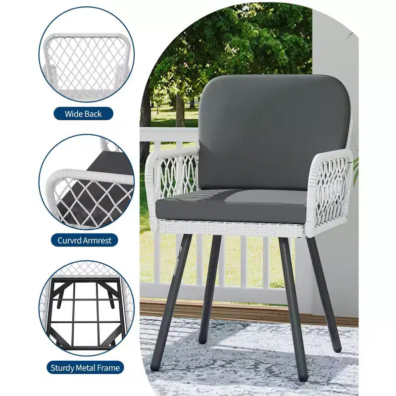 Sedie da pranzo per esterni in rattan bianco e nero, set da 4