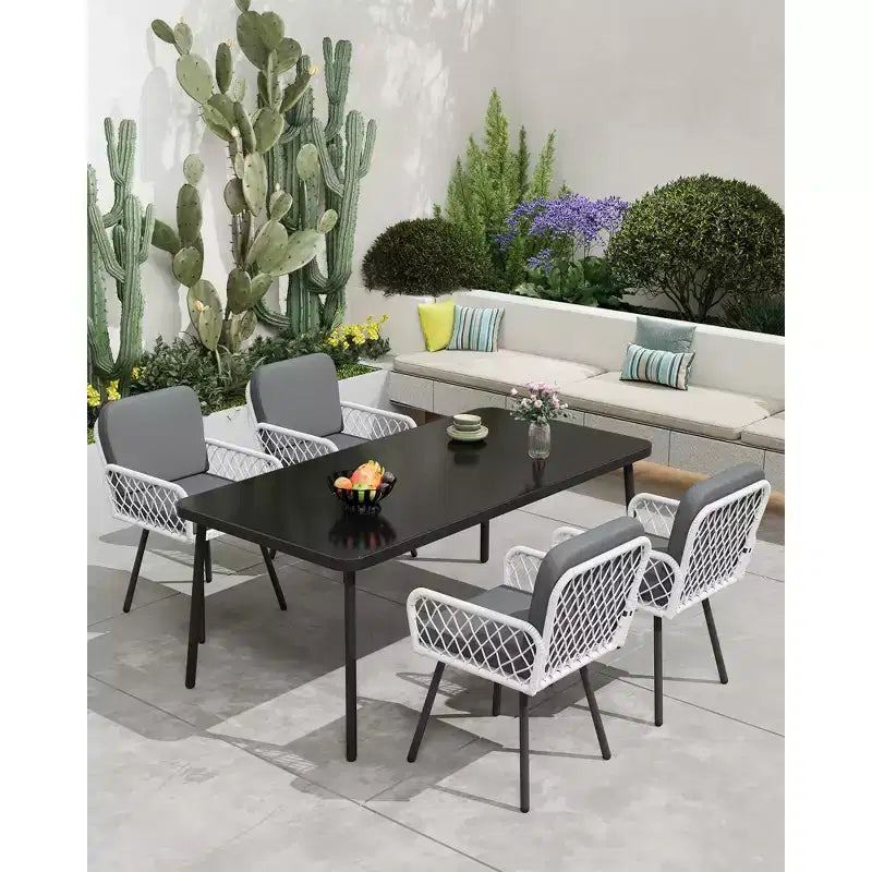Sedie da pranzo per esterni in rattan bianco e nero, set da 4
