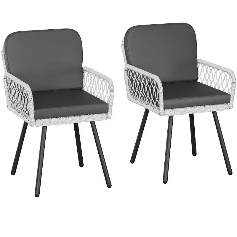 Sedie da pranzo per esterni in rattan bianco e nero, set da 4