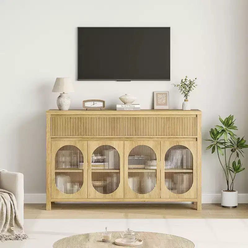 Madia/Credenza naturale scanalata da 55" – 4 ante, 2 cassetti