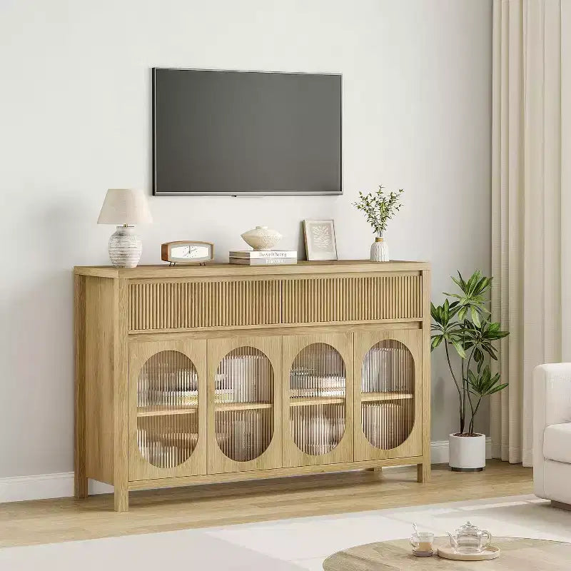 Madia/Credenza naturale scanalata da 55" – 4 ante, 2 cassetti
