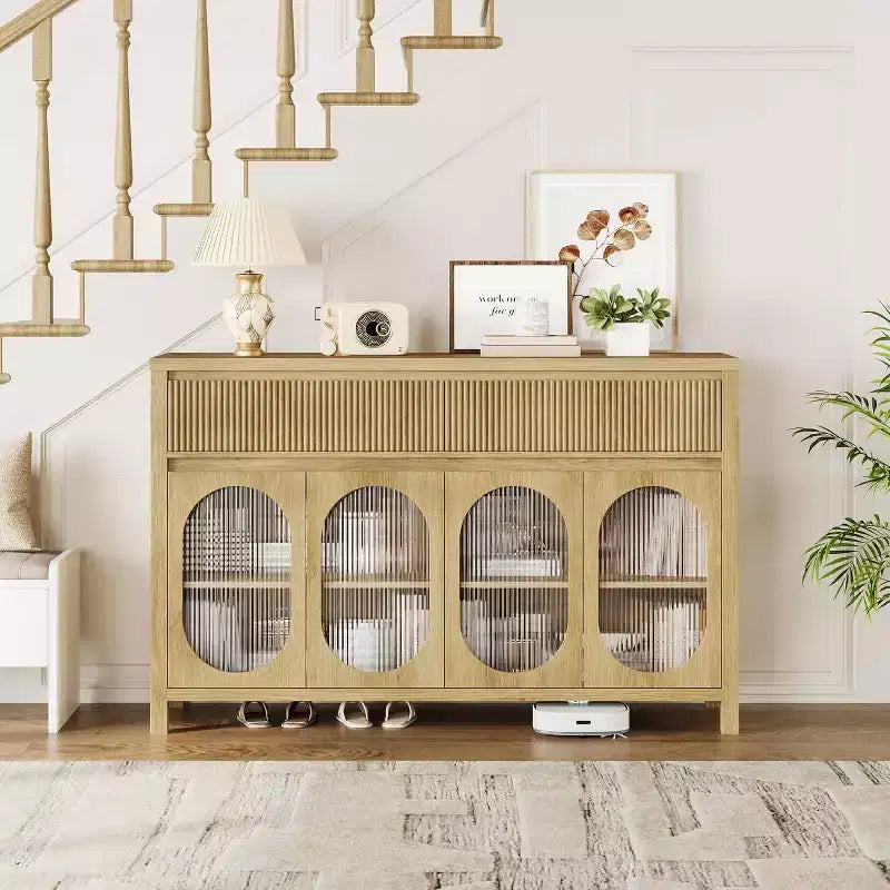 Madia/Credenza naturale scanalata da 55" – 4 ante, 2 cassetti