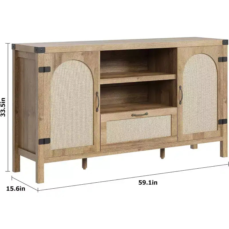 Madia buffet da 150 cm, colore nero / legno, 2 ante con cassetto