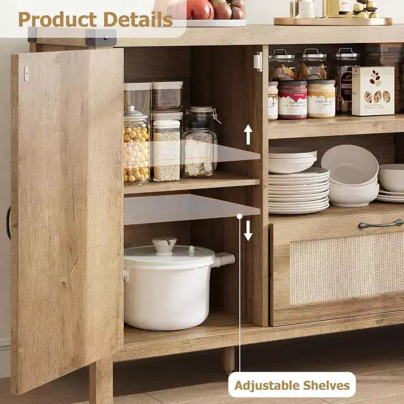 Madia buffet da 150 cm, colore nero / legno, 2 ante con cassetto