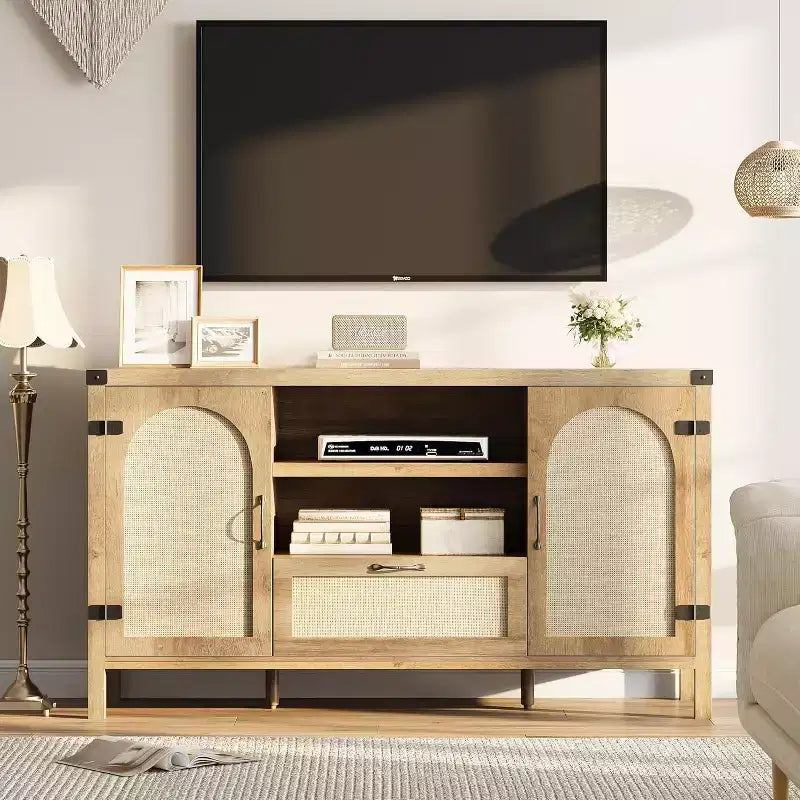 Madia buffet da 150 cm, colore nero / legno, 2 ante con cassetto