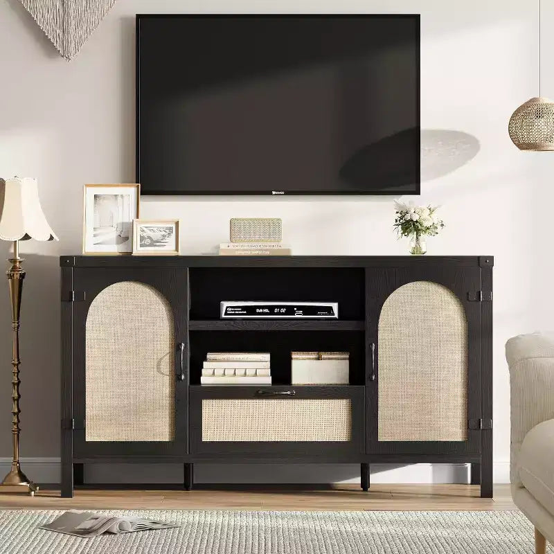 Madia buffet da 150 cm, colore nero / legno, 2 ante con cassetto