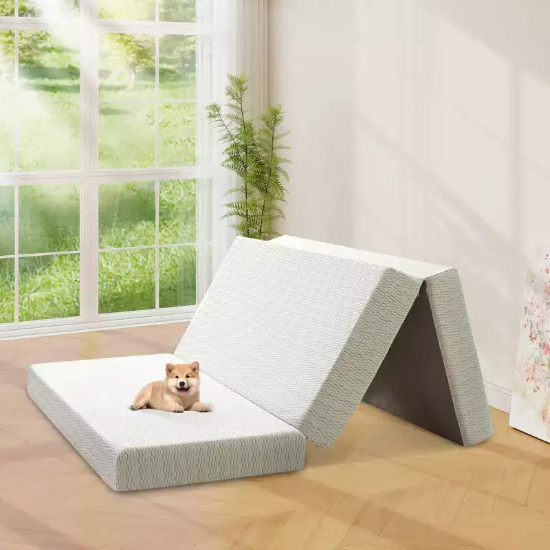 Dyonery 6 Thick Tri-fold Mattress Memory Foam Folding Mattress Firm Support Easy Fold with Storage Bag Portable Guest Bed,Camping,Travel,Pet