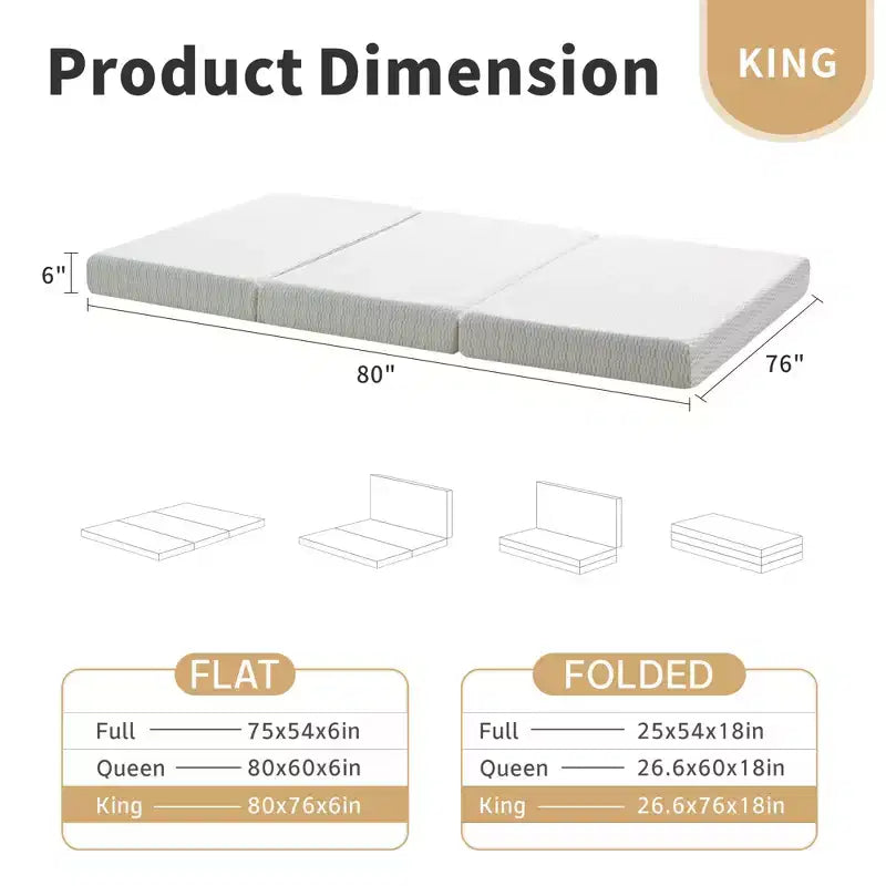 Materasso in memory foam pieghevole grigio, 1 persona, piazza/queen/king