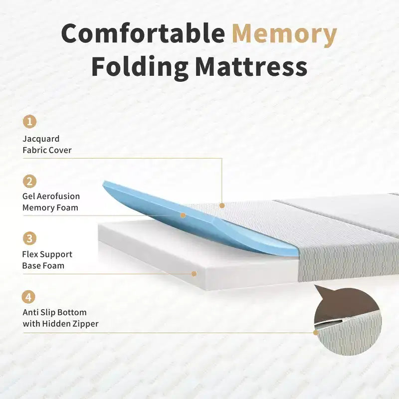 Materasso in memory foam pieghevole grigio, 1 persona, piazza/queen/king