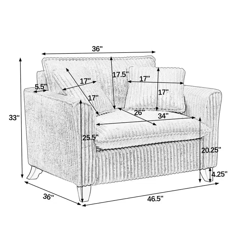 Poltrona monoposto in velluto a coste con cuscino e braccioli – Beige / Nero / Blu / Marrone / Grigio / Rosa