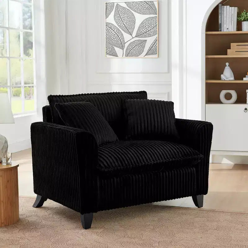 Poltrona monoposto in velluto a coste con cuscino e braccioli – Beige / Nero / Blu / Marrone / Grigio / Rosa